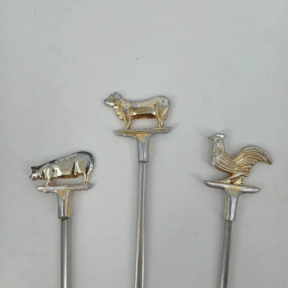 Vintage Metal Animal Novelty skewers Set of 3